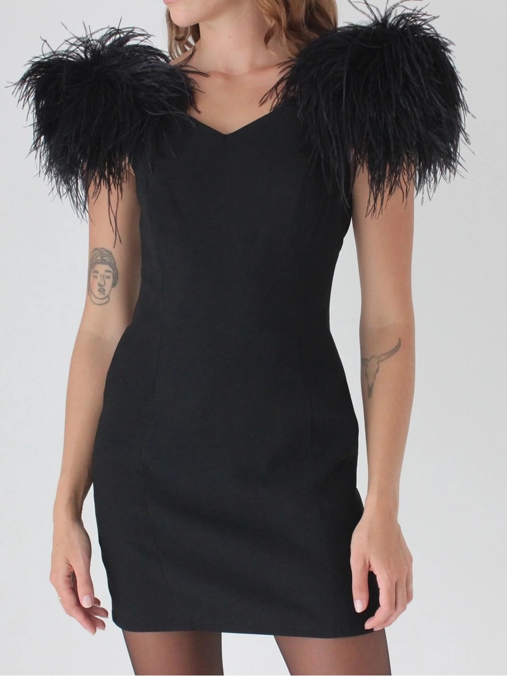 Jaw Dropping Vintage 80s Black Ostrich Feather Aj Bari mini Dress Special Event